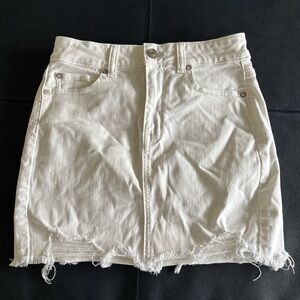 American Eagle White Stretch Denim Mini Skirt with Button Front